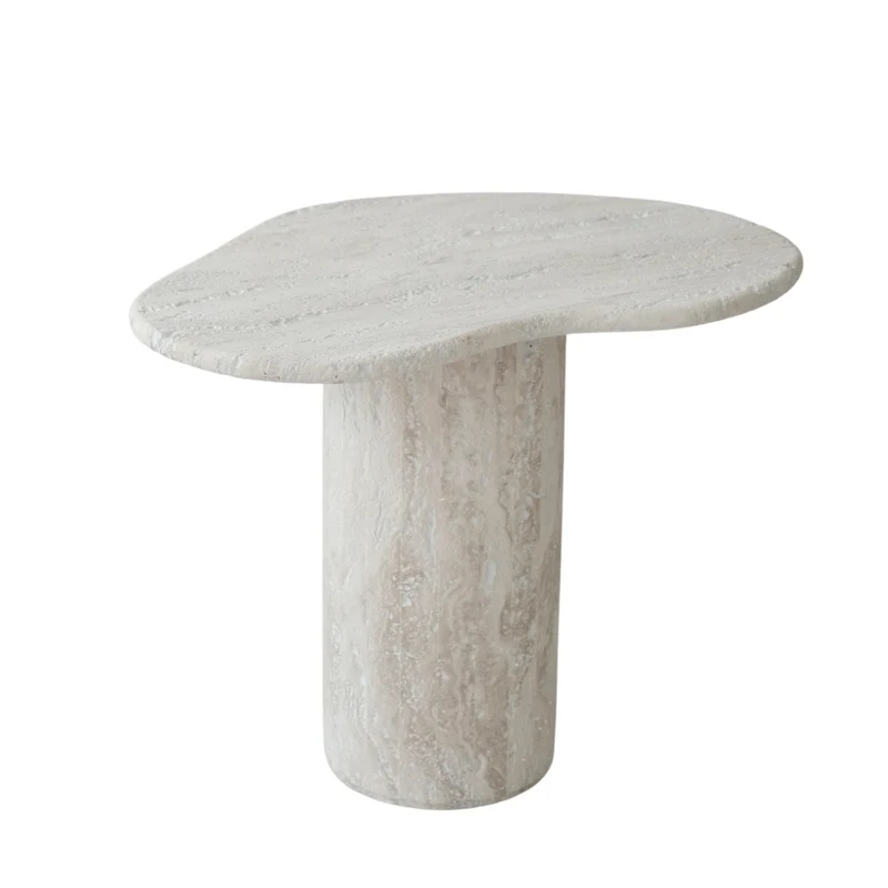 Jonah - Table d'Appoint Bio - Travertin - Blanc - H40 cm