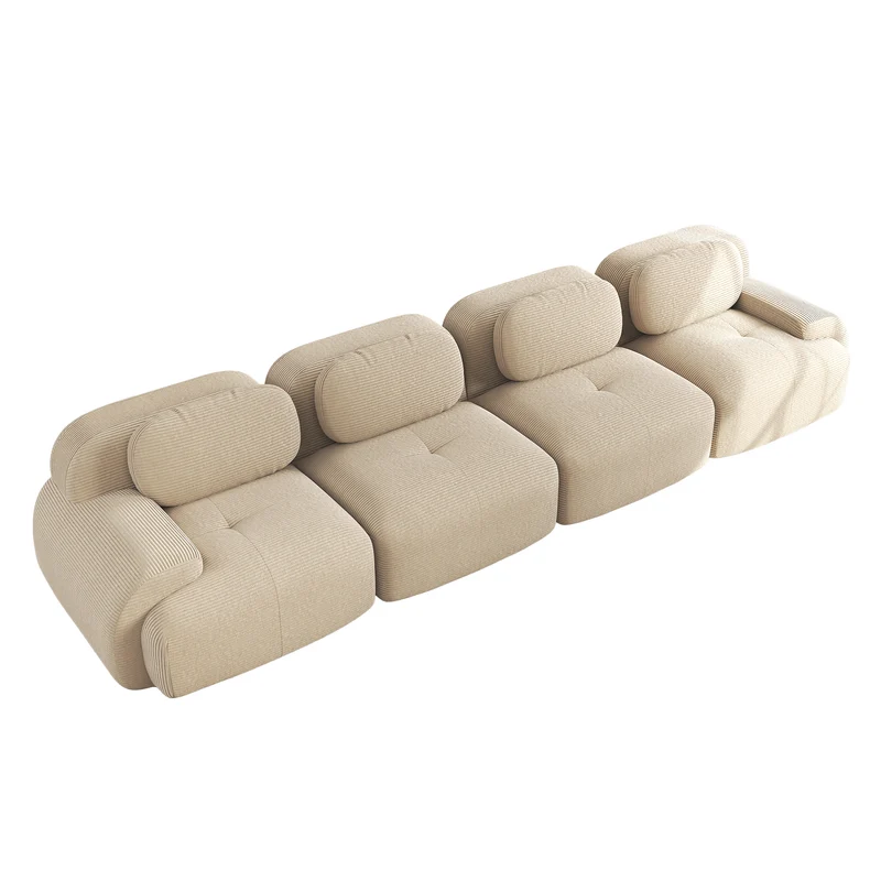Ensemble de canapés avec accoudoirs incurvés et base antidérapante en tissu velours côtelé doux pour le salon, beige,siège 4