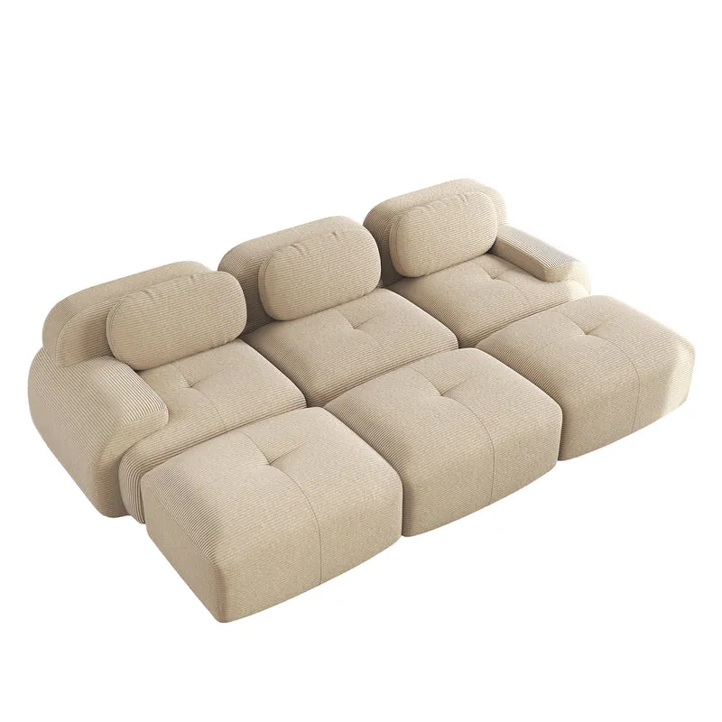 Ensemble de canapés avec accoudoirs incurvés et base antidérapante en tissu velours côtelé doux pour le salon, beige,siège3+tabouret3