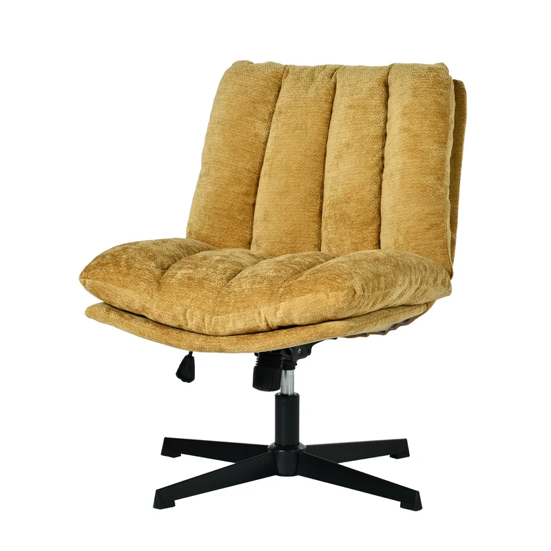 Fauteuil de relaxation réglable et pivotant avec accoudoirs et assise épaisse en chenille jaune - CONFOD