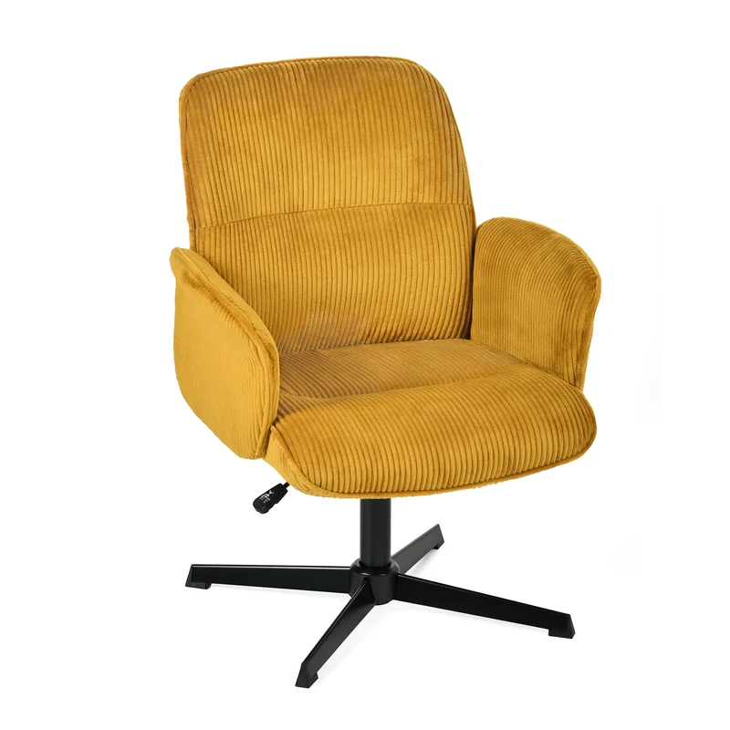 Fauteuil de bureau ergonomique pivotant et réglable avec accoudoirs en velours côtelé jaune - THOMASINA