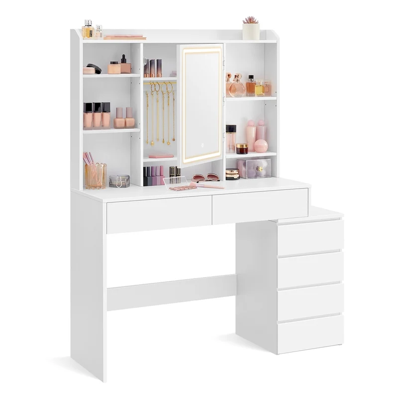 Coiffeuse avec grand miroir LED à luminosité réglable