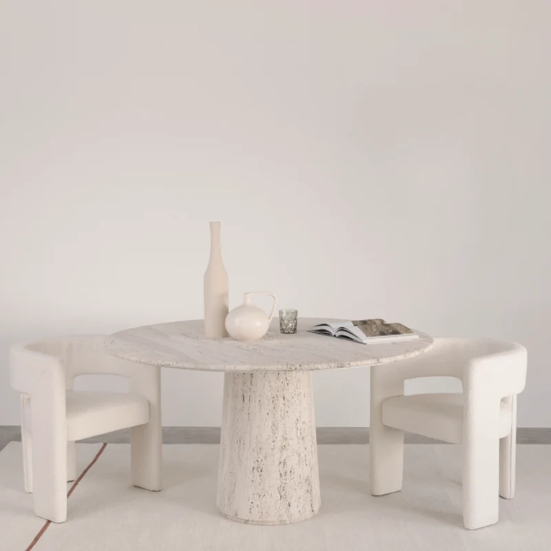 Legna - Table Ronde - Travertin - Blanc