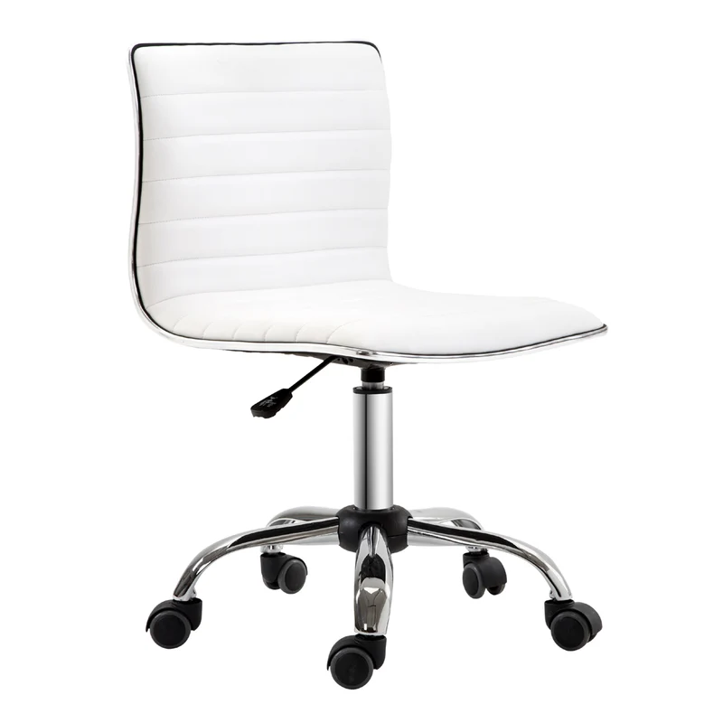 Chaise de bureau sans accoudoirs en cuir blanc réglable en hauteur - 78 à 90 cm