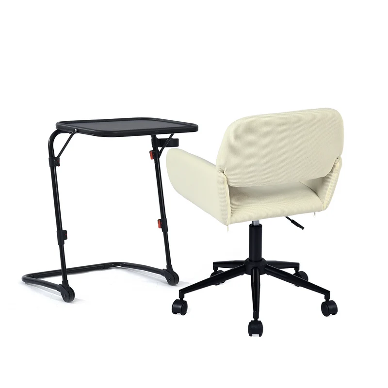 Ensemble avec table d’appoint noire pliable et fauteuil de bureau en velours côtelé beige - BASELINE & ROSS