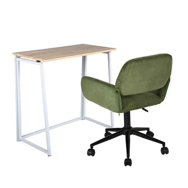 Ensemble bureau pliable et fauteuil de bureau en velours côtelé vert olive - ASCOLI & ROSS