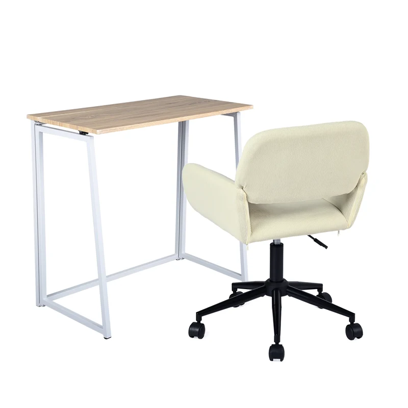 Ensemble bureau pliable et fauteuil de bureau en velours côtelé beige - ASCOLI & ROSS