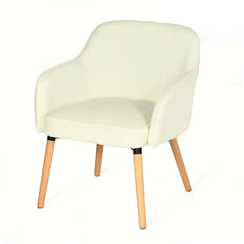 Fauteuil scandinave relax en tissu chenille crème avec accoudoirs et pieds en bois âââââââ€?MARRIAM