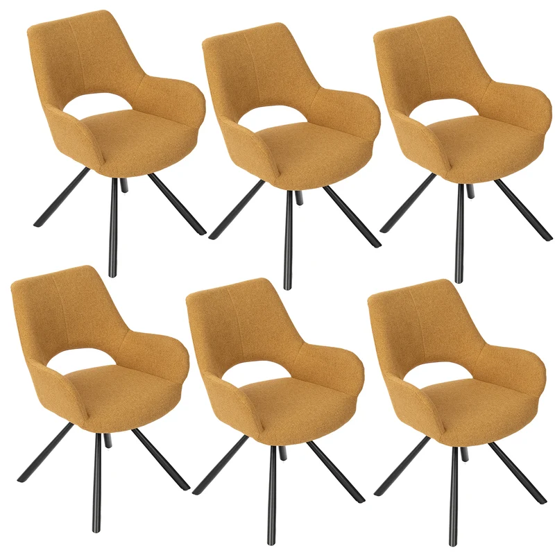 Lot de 6 chaises de salle à manger contemporaines en tissu jaune, pieds en métal noir - BETH FABRIC YELLOW 6PCS