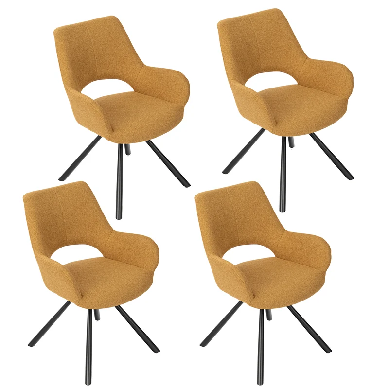 Lot de 4 chaises de salle à manger contemporaines en tissu jaune, pieds en métal noir - BETH FABRIC YELLOW 4PCS