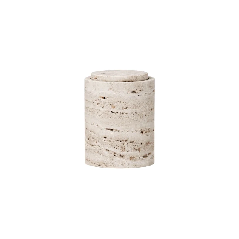 Bol de rangement avec couvercle - Grès blanc - Travertin - H 15,8 cm