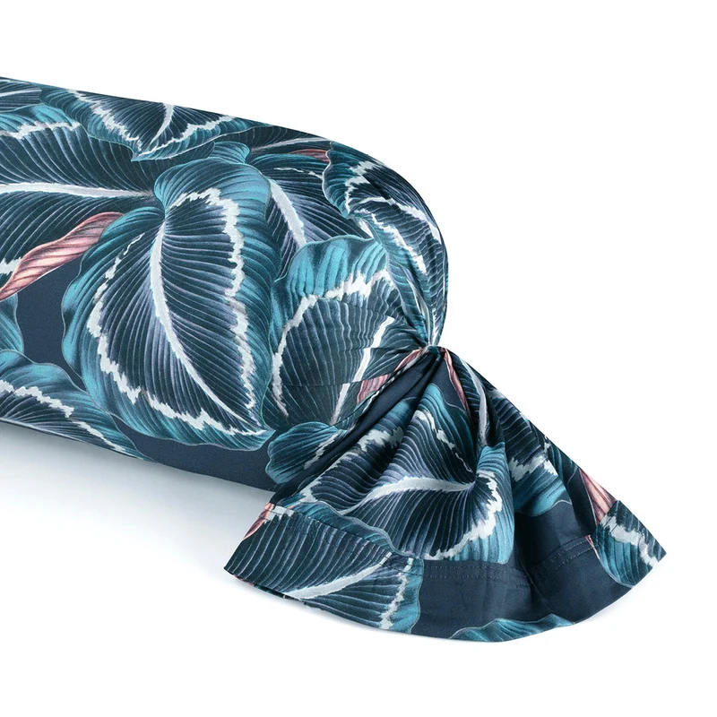 Taie d'oreiller satin de coton - Calathea Bleu foncé