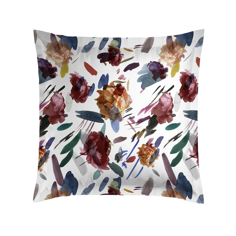 Taie d'oreiller satin de coton - Arty flowers Blanc