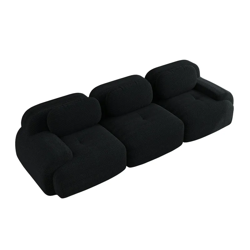 Ensemble de canapés avec accoudoirs incurvés et base antidérapante en tissu velours côtelé doux pour le salon, noir, siège 3
