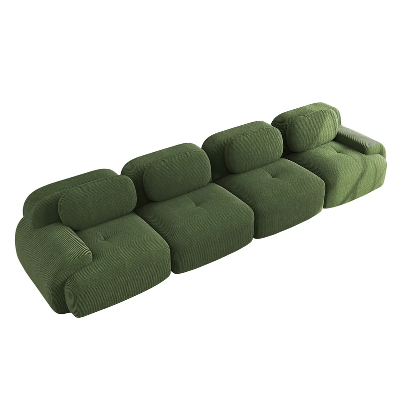 Ensemble de canapés avec accoudoirs incurvés et base antidérapante en tissu velours côtelé doux pour le salon, vert, siège 4