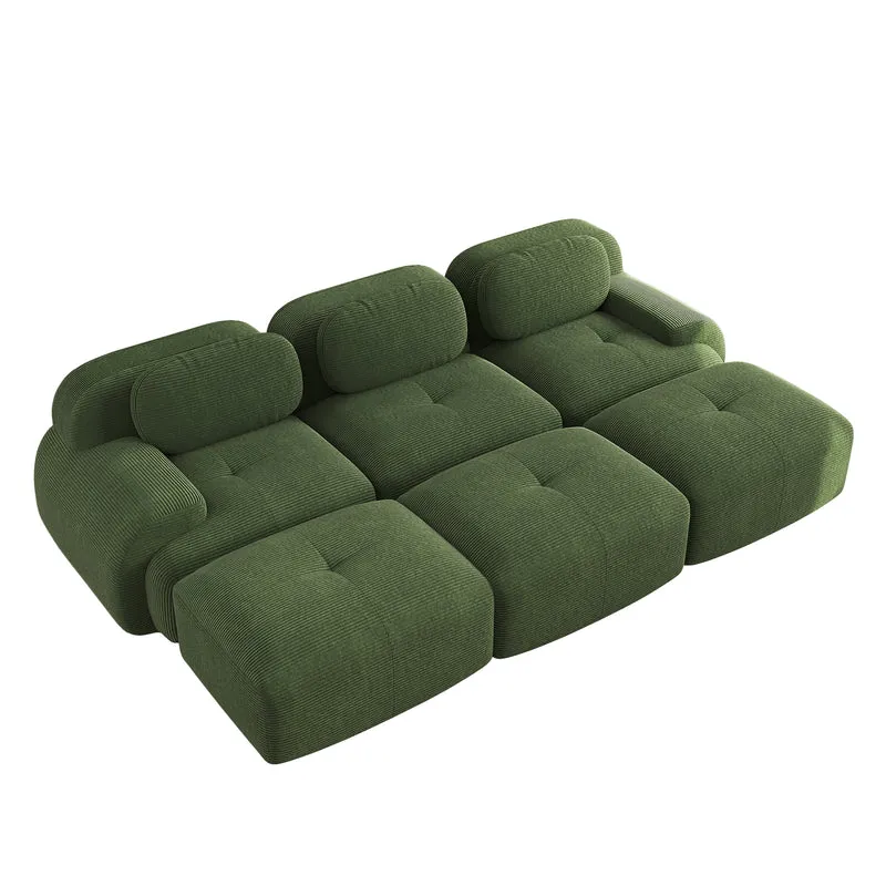 Ensemble de canapés avec accoudoirs incurvés et base antidérapante en tissu velours côtelé doux pour le salon, vert, siège 3 + tabouret 3