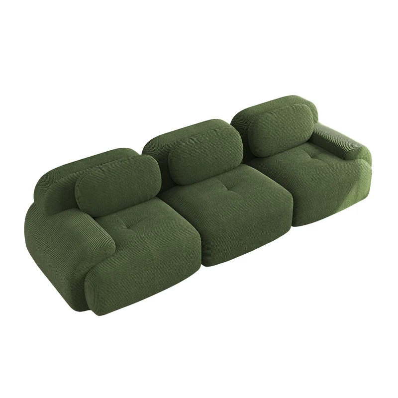 Ensemble de canapés avec accoudoirs incurvés et base antidérapante en tissu velours côtelé doux pour le salon, vert, siège 3