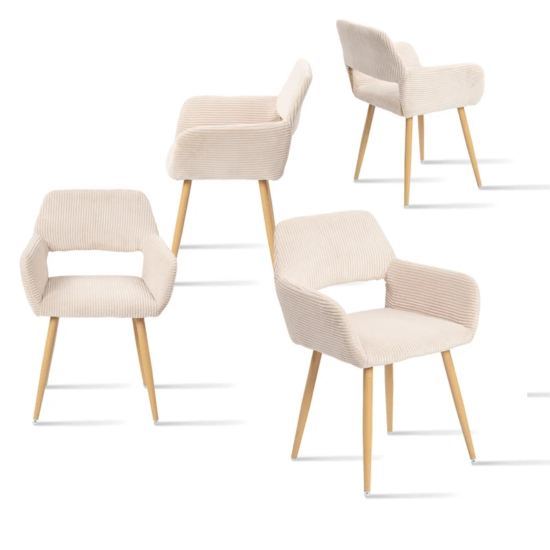 Lot de 4 fauteuils de salle à manger scandinaves avec accoudoirs en velours côtelé beige - CROMWELL CORDUROY