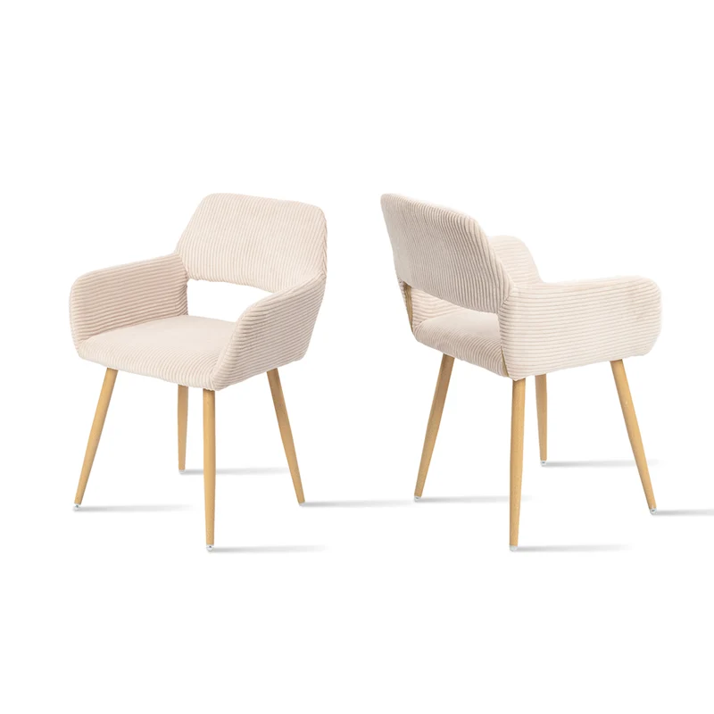 Lot de 2 fauteuils de salle à manger scandinaves avec accoudoirs en velours côtelé beige - CROMWELL CORDUROY