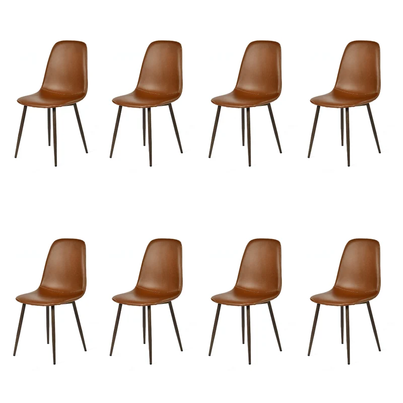 Lot de 8 chaises de salle à manger industriel en PU avec pieds en métal noir, marron - CHARLTON PU