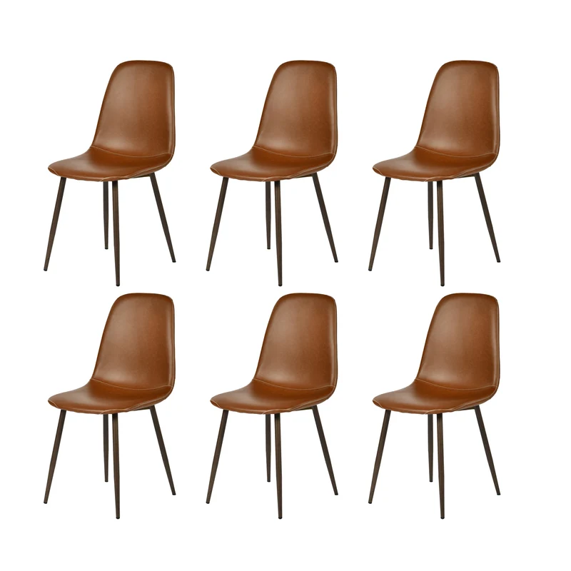 Lot de 6 chaises de salle à manger industriel en PU avec pieds en métal noir, marron - CHARLTON PU