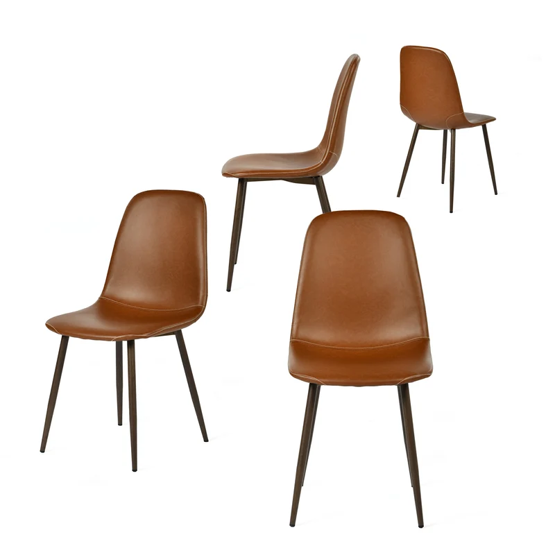 Lot de 4 chaises de salle à manger industriel en PU avec pieds en métal noir, marron - CHARLTON PU