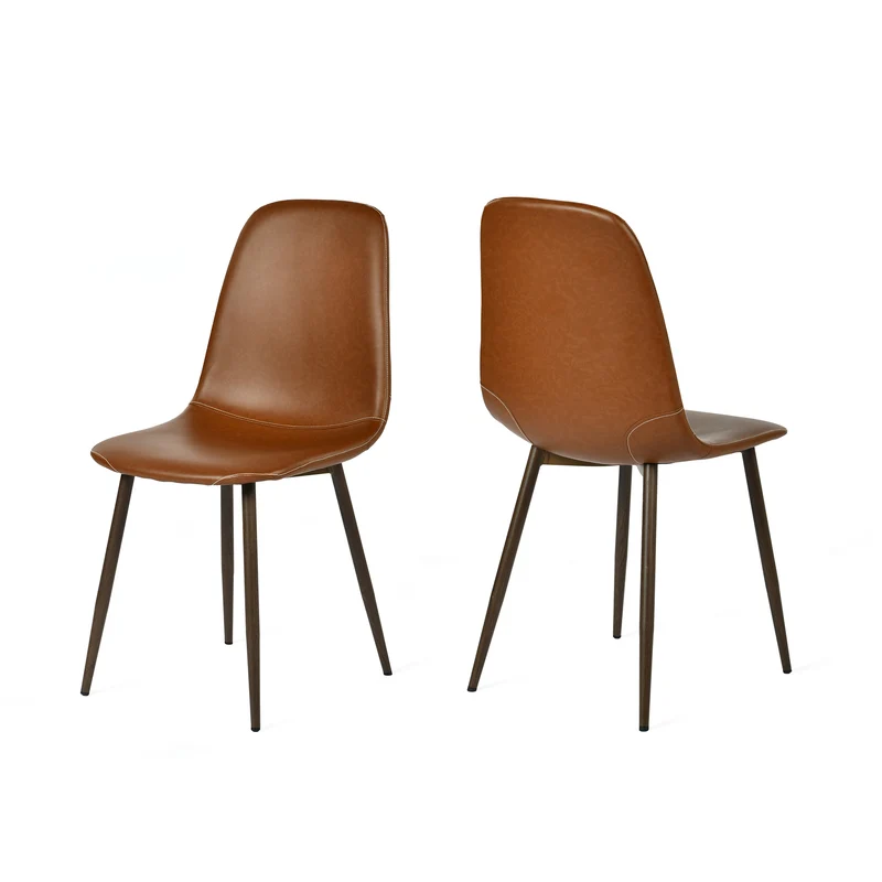 Lot de 2 chaises de salle à manger industriel en PU avec pieds en métal noir, marron - CHARLTON PU