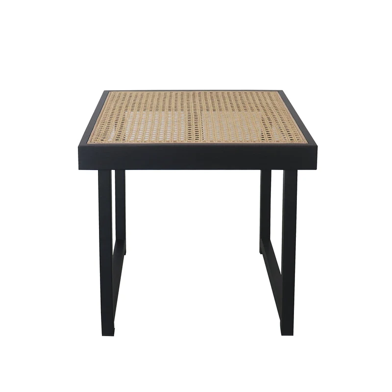 Table d'Appoint Rotin - Maeva - Noir/Rotin Naturel - 45x45x43cm