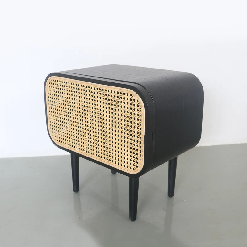 Table de Chevet Webbing - Jen - Noir/Rotin Naturel