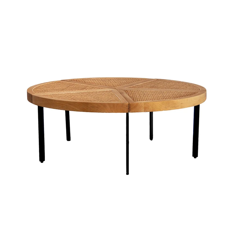 Table Basse Ronde avec Osier - Savis - Chêne/Rotin Naturel - 100x100x37cm