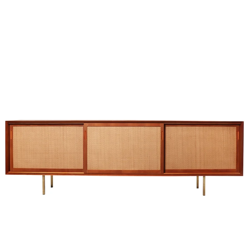Dressoir en rotin touche bohème - Teck/Roseau naturel - 220cm - Oskar