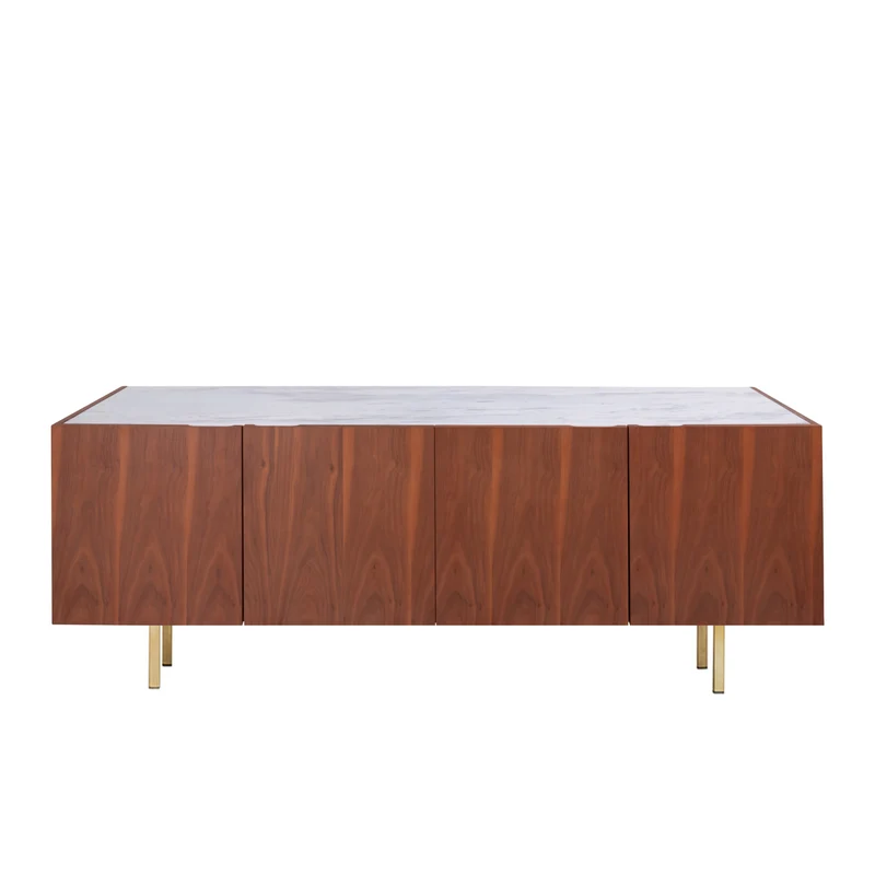 Buffet avec Marbre - Pisa - Noyer/Marbre Blanc - 200cm