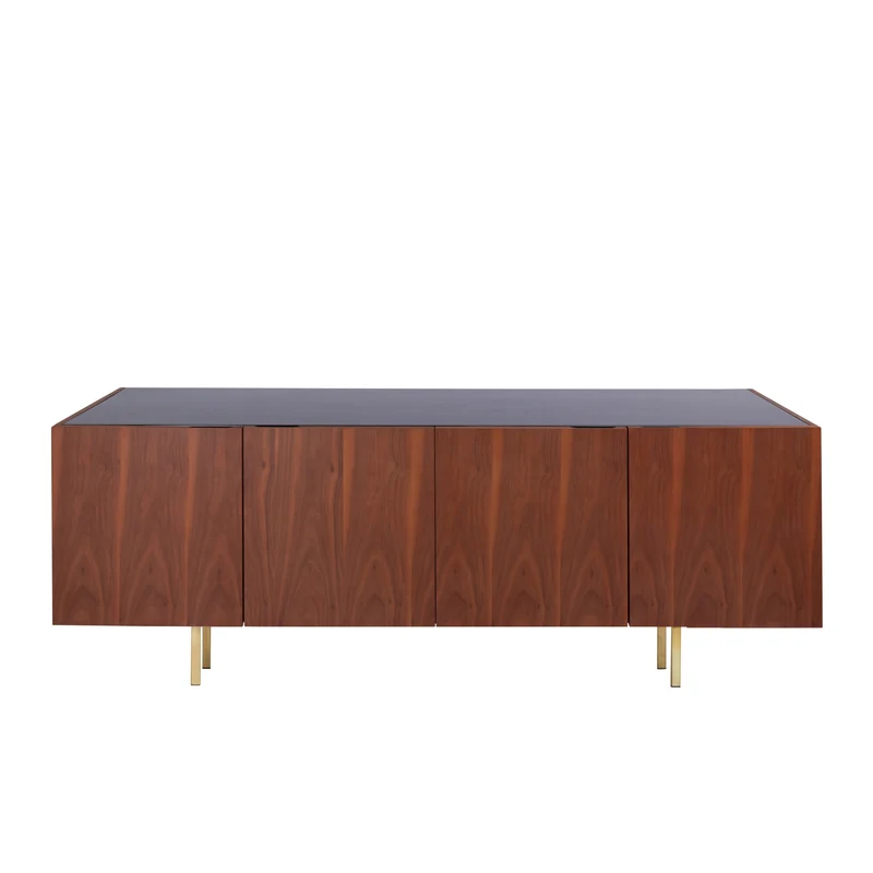 Dressoir avec Marbre - Pisa - Noyer/Marbre Noir - 200cm