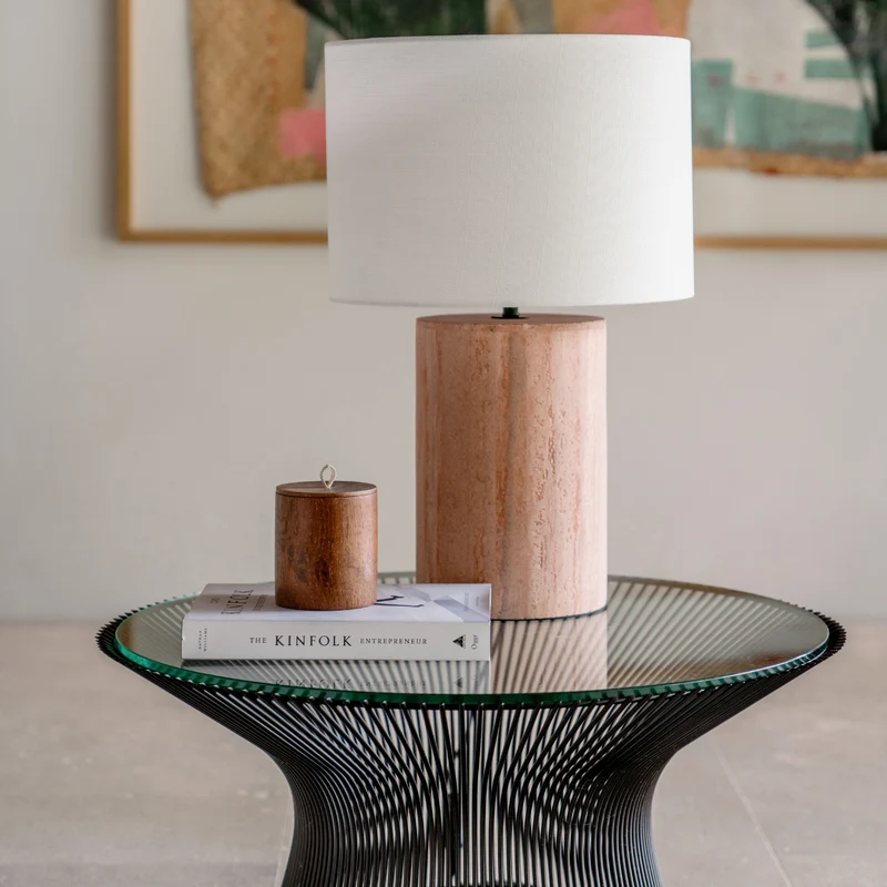 Lampe à poser - Auch - Travertin - Rose - H54,5 cm