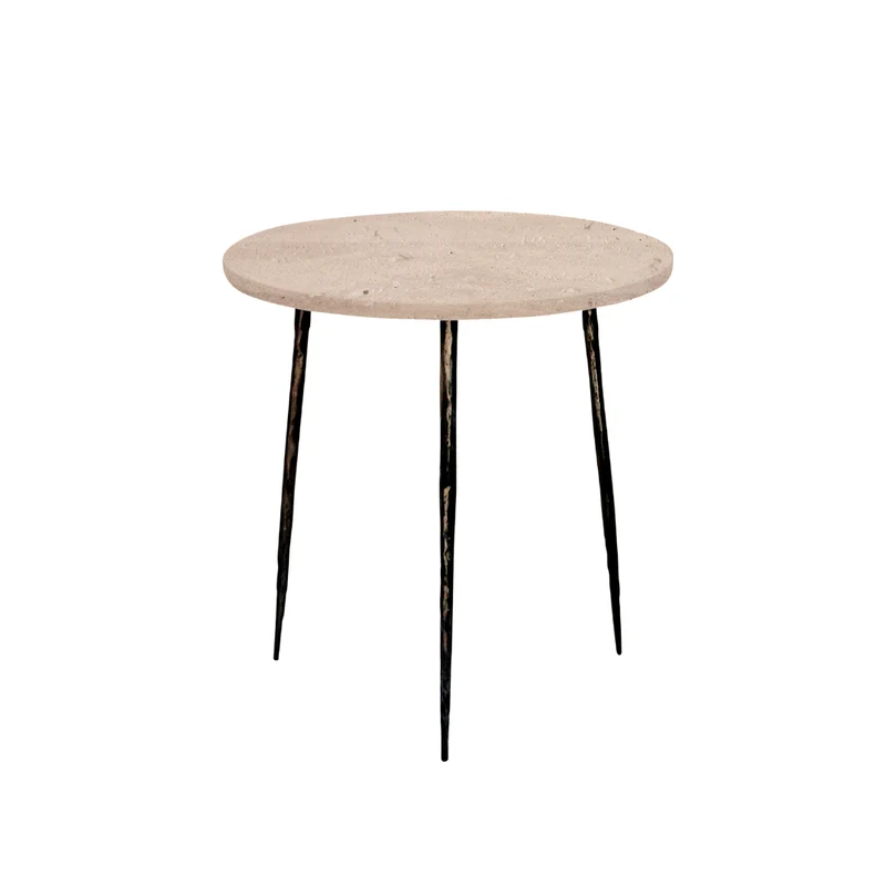 Table d'appoint élégante - Travertin blanc - Pieds noir mat H40