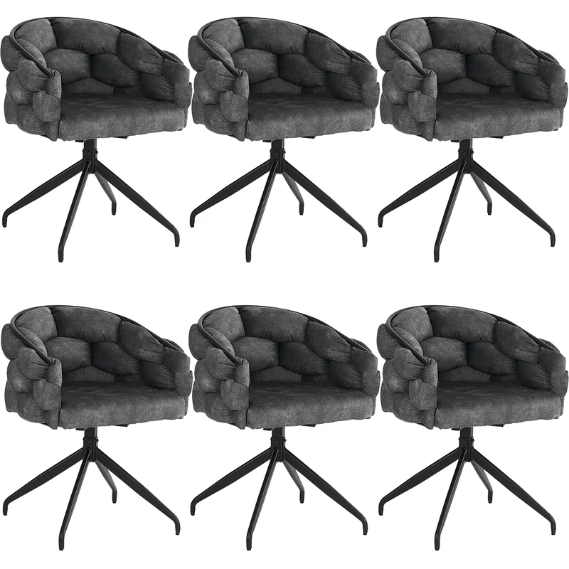 Lot de 6 Gris chaises de luxe en velours 360° pivotantes Chaises ergonomiques modernes à dossier pour salon salle à manger et dressing