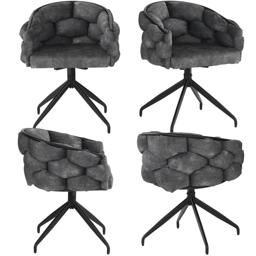 Lot de 4 Gris chaises de luxe en velours 360° pivotantes Chaises ergonomiques modernes à dossier pour salon salle à manger et dressing