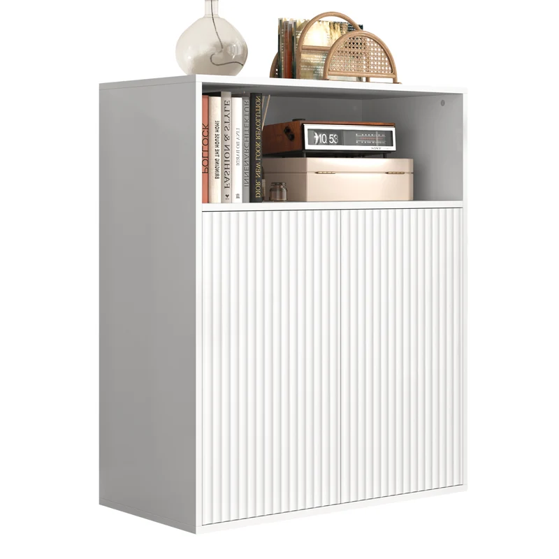 Buffet de rangement blanc 70x35x90 cm en MDF avec 2 portes magnétiques