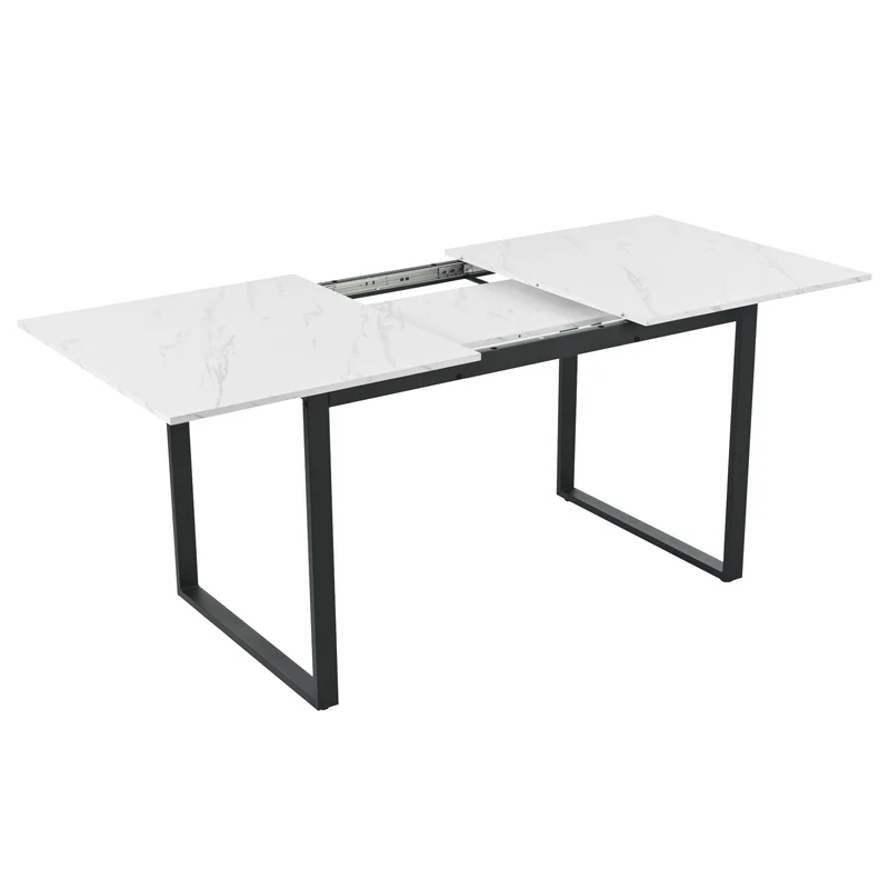 Table à manger extensible 140/180x80x75 cm avec plateau MDF effet marbre blanc et pieds en métal noir