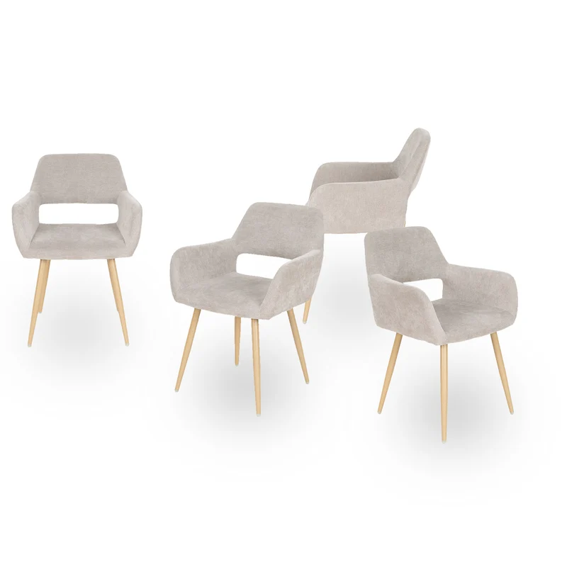 Lot de 4 fauteuils de salle à manger scandinaves avec accoudoirs en tissu beige - CROMWELL