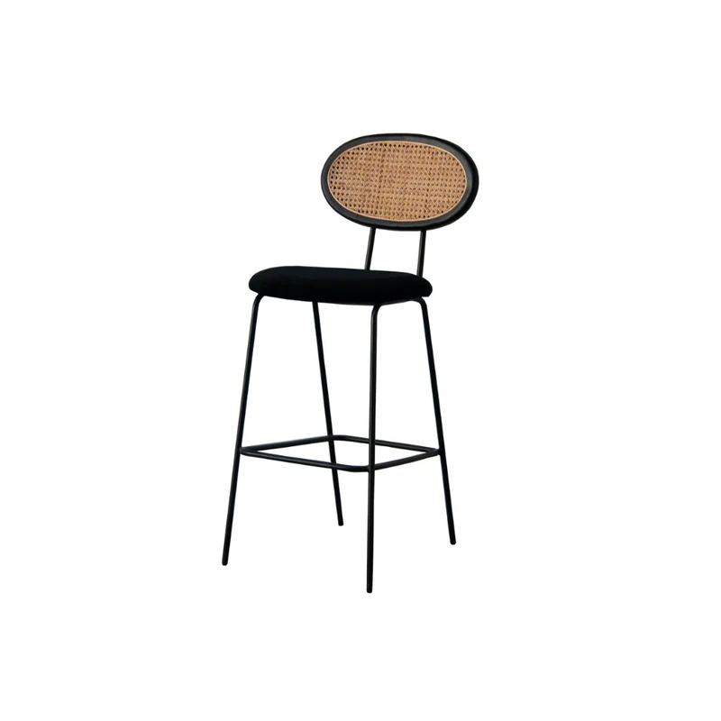Tabouret de Bar Retro - Dublin - Noir/Rotin Naturel