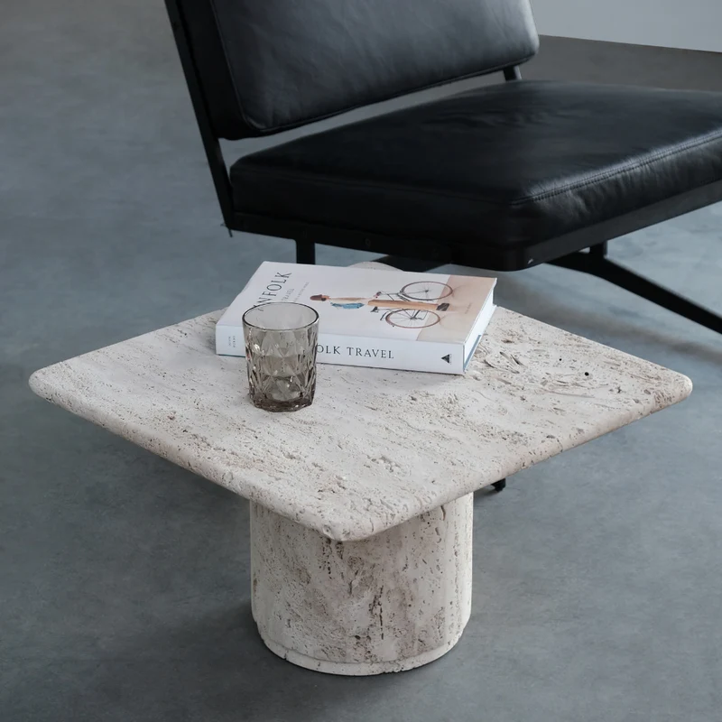 Table basse carrée - Lyon - Basse - Travertin Blanc