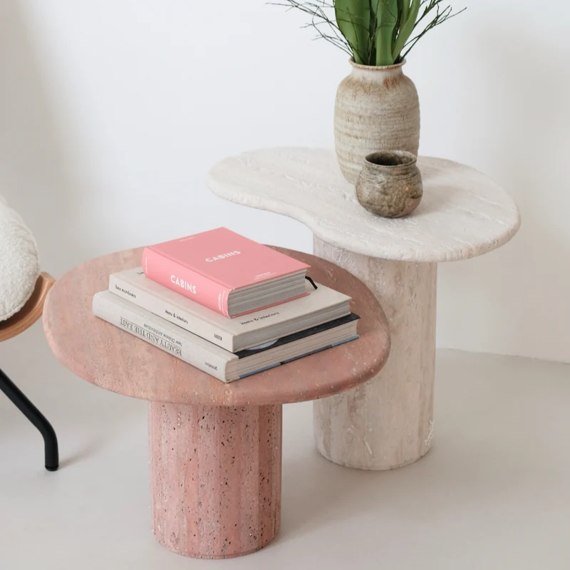Canberra - Table d'Appoint Bio - Travertin Rouge