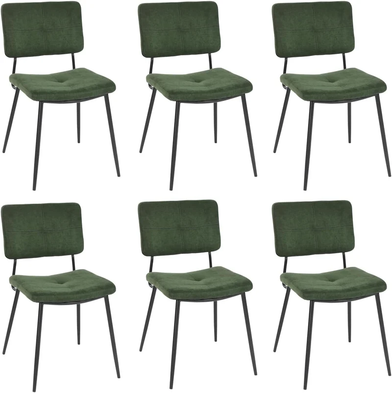 Lot de 6 chaises de salle à manger industrielles en tissu vert - KAROMI