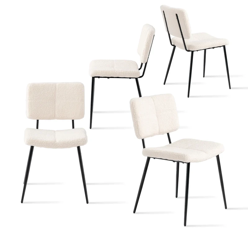 Lot de 4 chaises de salle à manger scandinaves en tissu mouton bouclette beige - POMONA