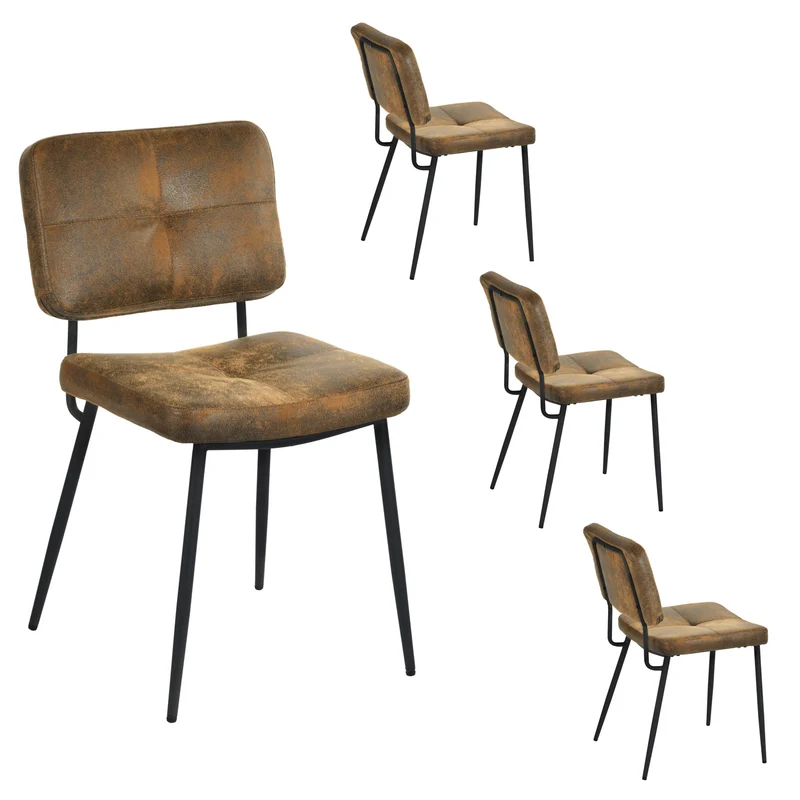 Lot de 4 chaises de salle à manger industrielles en suédine - KAROMI