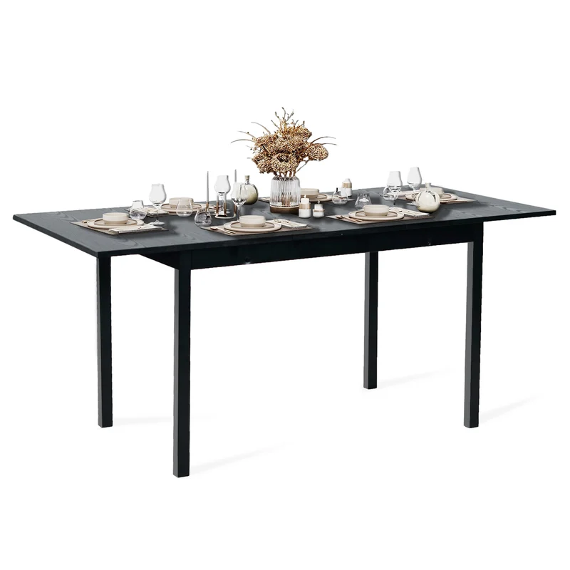 Table de salle à manger extensible industrielle pour 4 à 6 personnes en bois MDF noir - BARI