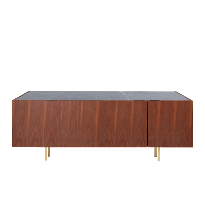 Dressoir avec Marbre - Pisa - Noyer/Marbre Vert (200cm)