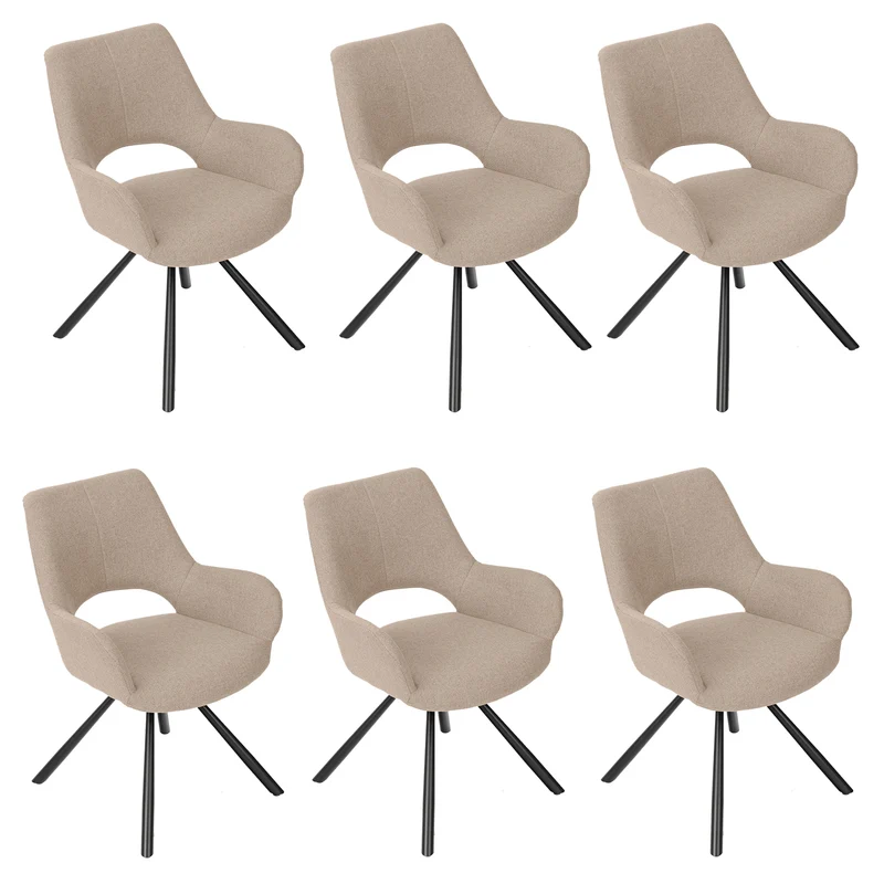 Lot de 6 chaises de salle à manger scandinaves avec accoudoirs en tissu beige - BETH