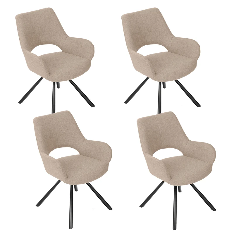 Lot de 4 chaises de salle à manger scandinaves avec accoudoirs en tissu beige - BETH